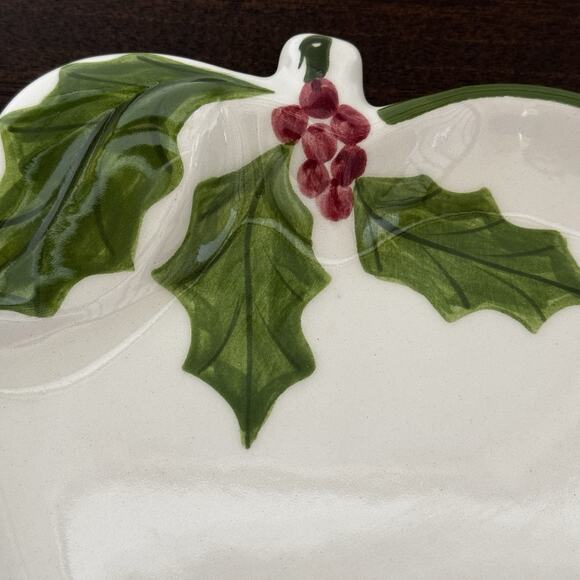 VTG Christmas Holly Apple Shaped Plate N.S. Gustin Co Nut Candy Trinket Dish USA - Picture 7 of 13